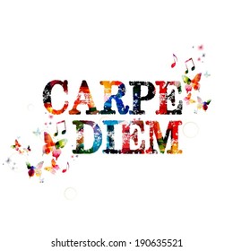 Colorful vector "CARPE DIEM" background with butterflies (seize the day)