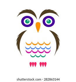 Colorful vector cartoon simple owl icon on white