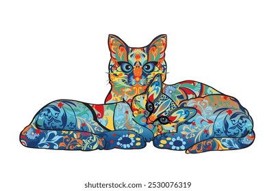 Colorful vector  Cat Ornament With Flowers mandala pattern