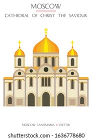 Colorful vector Cathedral of Christ the Saviour, famous landmark of Moscow, Russia. Vector flat illustration isolated on white background. Stock illustration