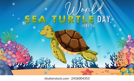 Colorful vector celebrating sea turtles and ocean life.