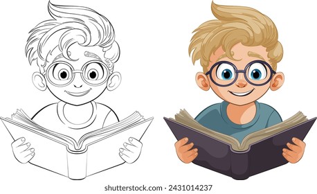 Colorful vector of a cheerful boy enjoying a book