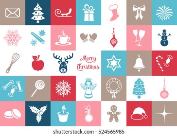 Colorful vector christmas icons big silhouette signs collection