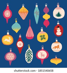 Colorful vector Christmas tree toys illustrations