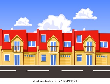 Colorful vector city, row building. Illustration
