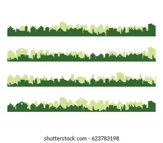 Colorful vector cityscape set
city silhouettes illustration, green