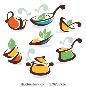 colorful vector collection of cooking equipment and common food symbols