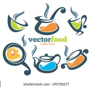 colorful vector collection of cooking equipment and food symbols