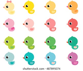 Colorful Vector Collection of Cute Cartoon Rubber Ducks