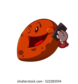 Colorful vector comic of Mars, calling Earth on the phone