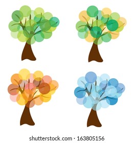 colorful vector concept with four seasons trees isolated on white background