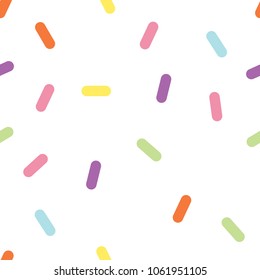 Colorful vector confetti pattern. multicolored sticks. Bakery themed donut, doughnut or cupcake sugar sprinkle background.