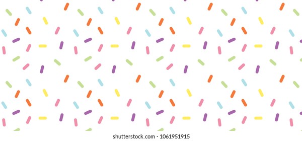 Colorful vector confetti pattern. multicolored sticks. Bakery themed donut, doughnut or cupcake sugar sprinkle background.