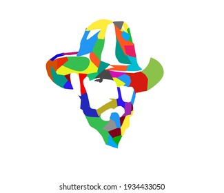 Colorful vector of a cowboy's face