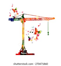 Colorful vector crane with butterflies