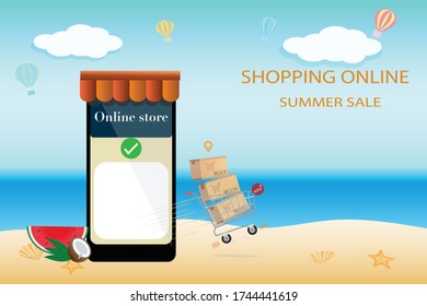 The colorful of vector creative shopping online concept idea