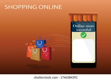 The colorful of vector creative shopping online concept idea