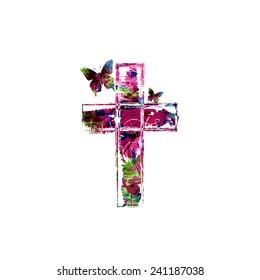 Colorful vector cross design with butterflies