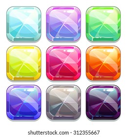 Farbige Vektorkristall-Quadrat-Schaltflächen, einzelne App-Symbole