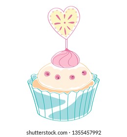 Colorful vector cupcake. Muffin, bakery, pastry. Pastel illustration, sketch