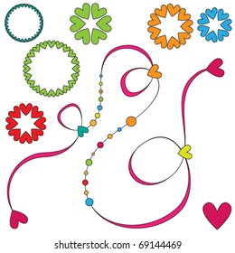 Colorful vector curls and hearts