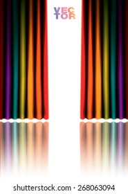 Colorful vector curtains with floor reflections isolated on white background