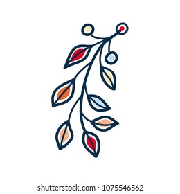Colorful vector cute twig isolated vector on white background. Scandinavian rustic vector