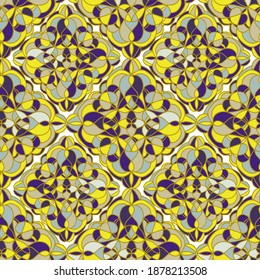 Vector colorido decorativo abstracto de ornamento floral geométrico abstracto, sin fisuras en tonos amarillos. El diseño es perfecto para textiles, superficies, decoración doméstica, moda femenina, sábanas, fondos, decoración