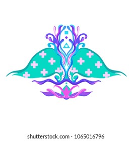  Colorful vector decorative emblem. Fantasy luxury texture for wallpapers, backgrounds and page fill. Hand-drawn  flower element in neon pastel colors. Retro gothic style. 