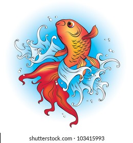 Pesca dorada decorativa vectorial colorida