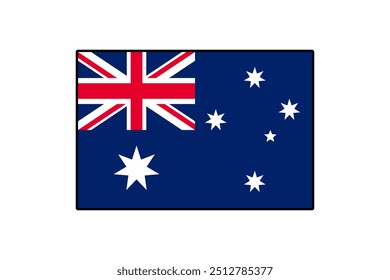 Una colorida representación de Vector de la bandera australiana con la Union Jack y las estrellas de la Cruz del Sur sobre un fondo azul profundo, simbolizando el orgullo y la identidad nacional.