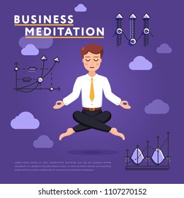 Colorful vector design of businessman doing meditating exercise of yoga on purple background with schemes in design