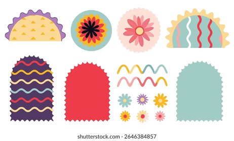 Colorful Vector Design Elements with Floral and Taco Motifs