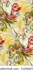 colorful vector design flower art painting decoration wallpaper seamless pattern garden anthurium