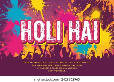 Colorful vector design for Holi festival poster banner creative. Colorful people with Hindi text means It's Holi Festival of Colors.