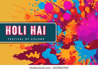 Colorful vector design for Holi festival poster banner creative. Colorful people with Hindi text means It's Holi Festival of Colors.