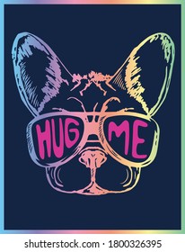 Colorful vector design.Funny and cute  illustration. Dog with glasses. T-shirt design