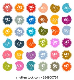Colorful Vector Discount Labels, Tags Set Isolated on White Background