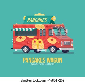 Colorful vector donut truck. Street cuisine. Food truck. Modern flat illustration.