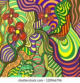 Colorful vector doodle. Abstract flowers on fancy background