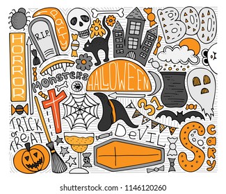 Colorful vector doodle art for Halloween party. Modern decoration.