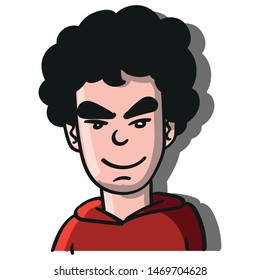 colorful vector drawing of a boy who looks angry and laughs.