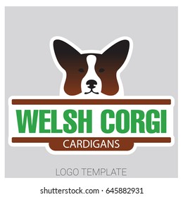 Colorful vector drawing of dog head of Welsh Corgi breed