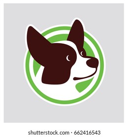 Colorful vector drawing of dog head of Welsh Corgi breed