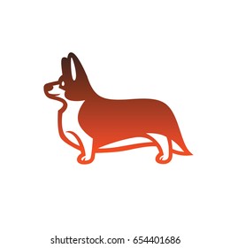 Colorful vector drawing of standing in profile dog Welsh Corgi breed