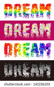 Colorful vector DREAM font. Design letters elements collection.