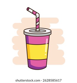 Colorful vector drink cup with a straw. Cartoon-style illustration perfect for fast food, beverage ads, or playful menu designs.