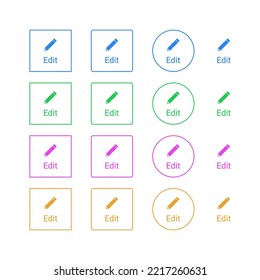 Colorful vector Edit buttons set.