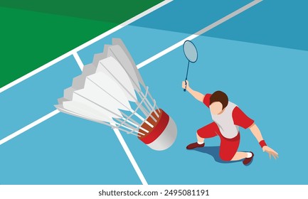 Colorful vector editable badminton player in a match great for any graphic background