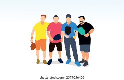 Colorful vector editable group of pickleball player friend standing with smile best for any graphic background